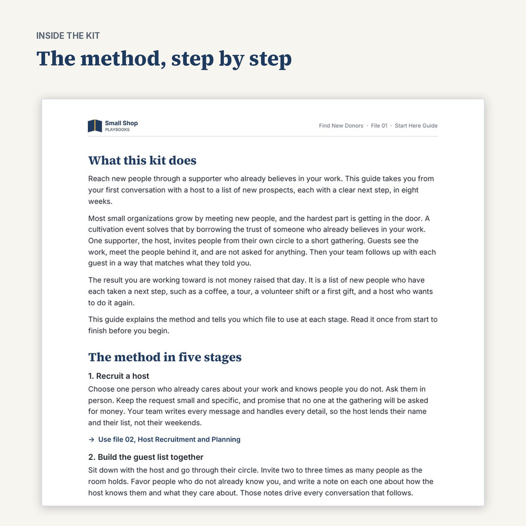 A page inside the Find New Donors Start Here Guide